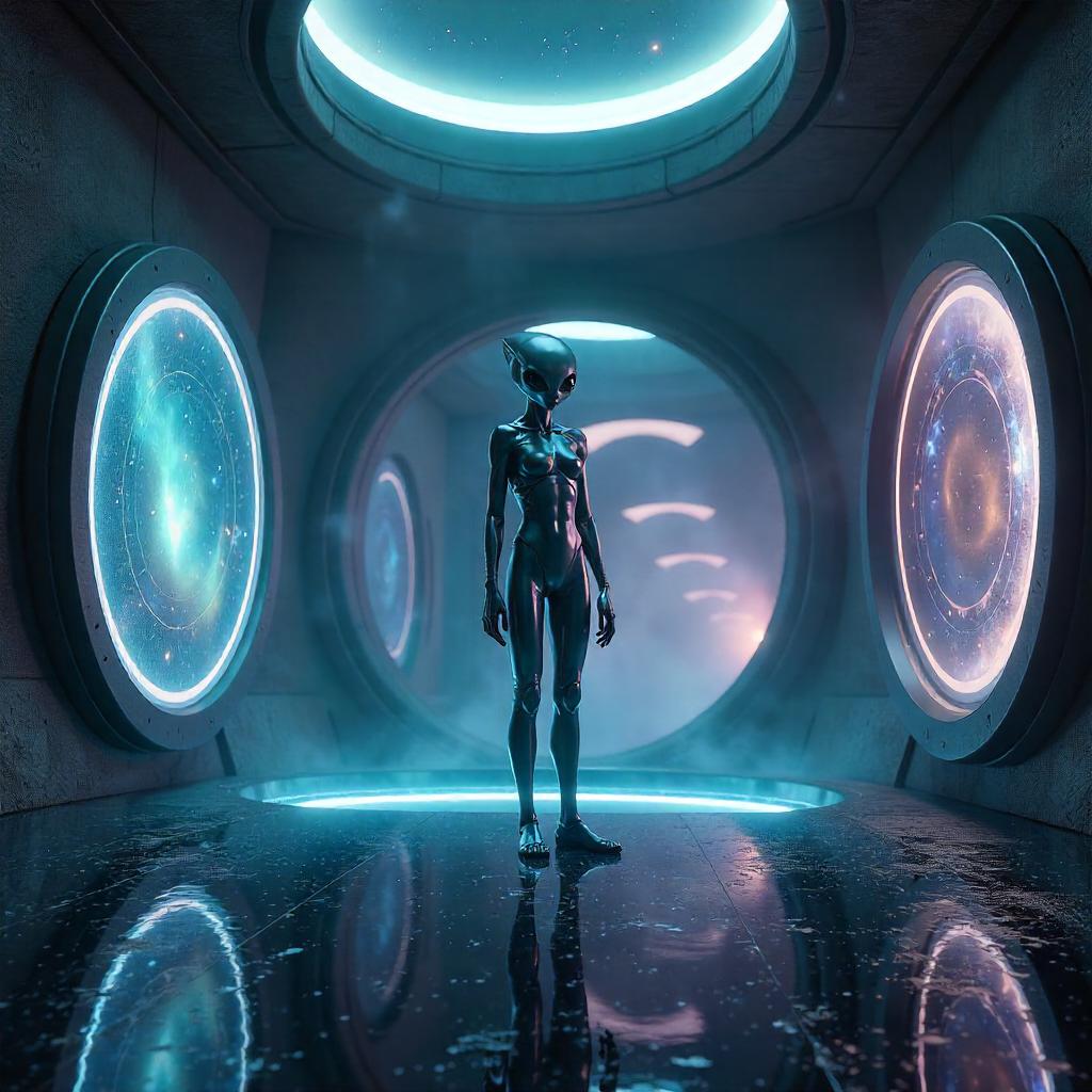 Photorealistic Alien in a Portal Chamber