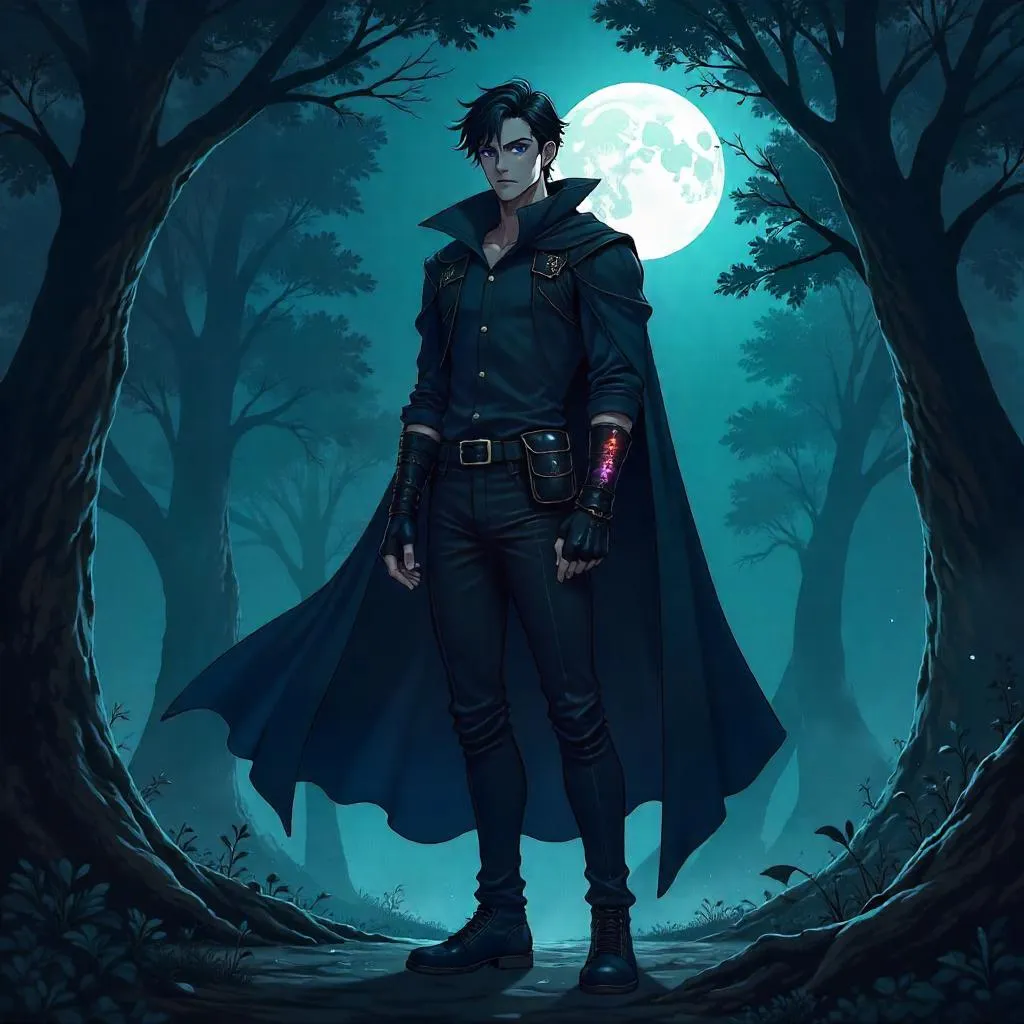 Handsome Anime Man in a Dark Forest
