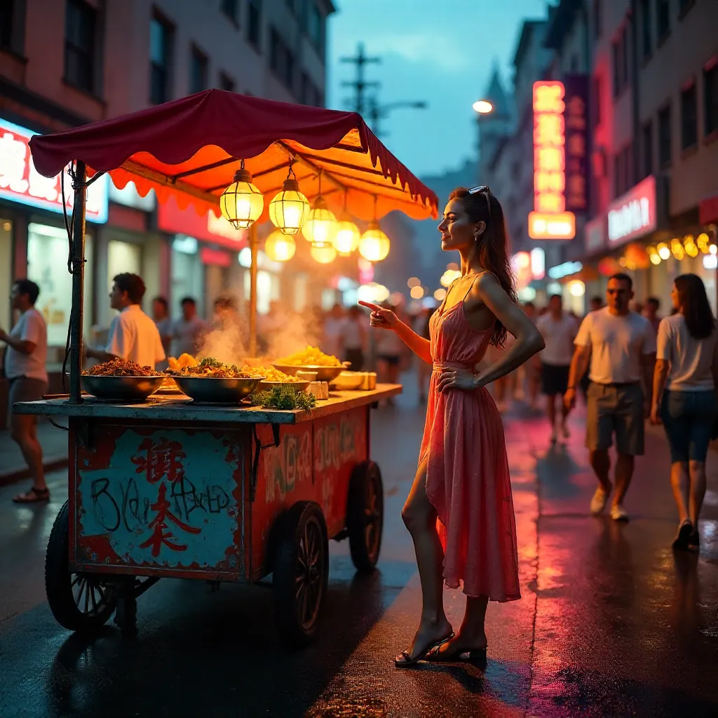 Vibrant Street Cart Pose in Bustling City