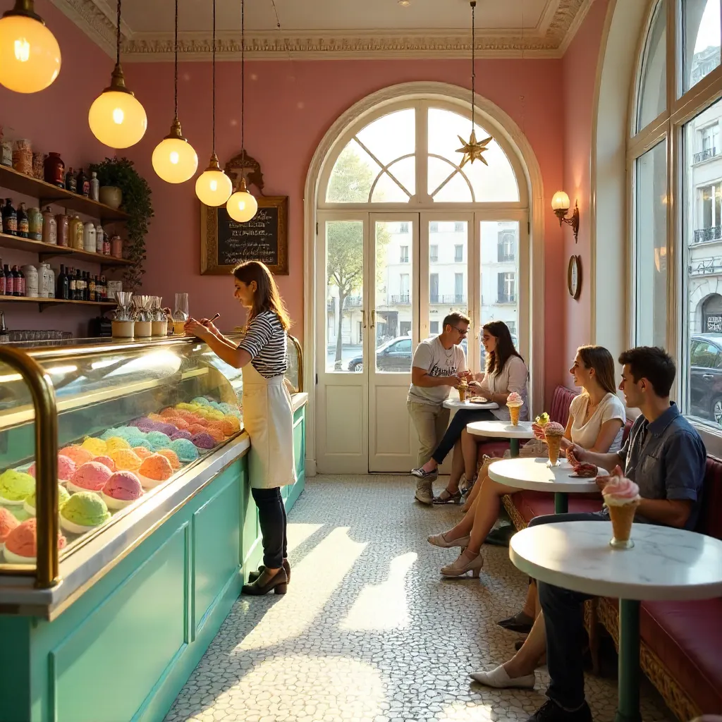 Parisian Ice Cream Parlor: Colorful Charm and Lively Vibe