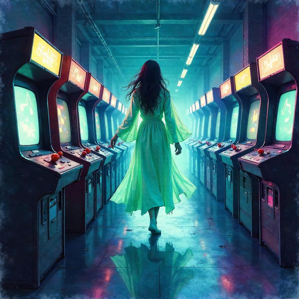 Watercolor Banshee in a Neon Arcade