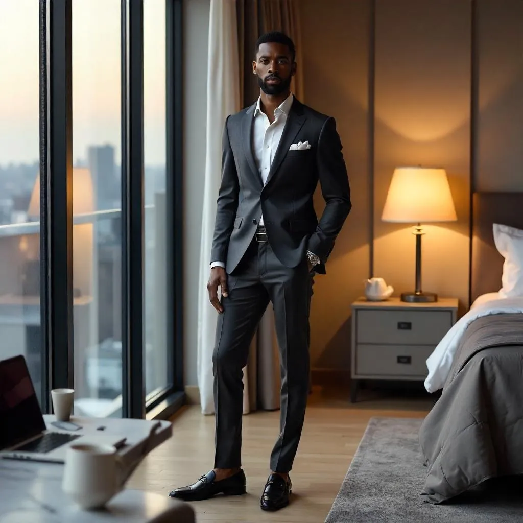 Stylish Black Man in a Modern Hotel Room