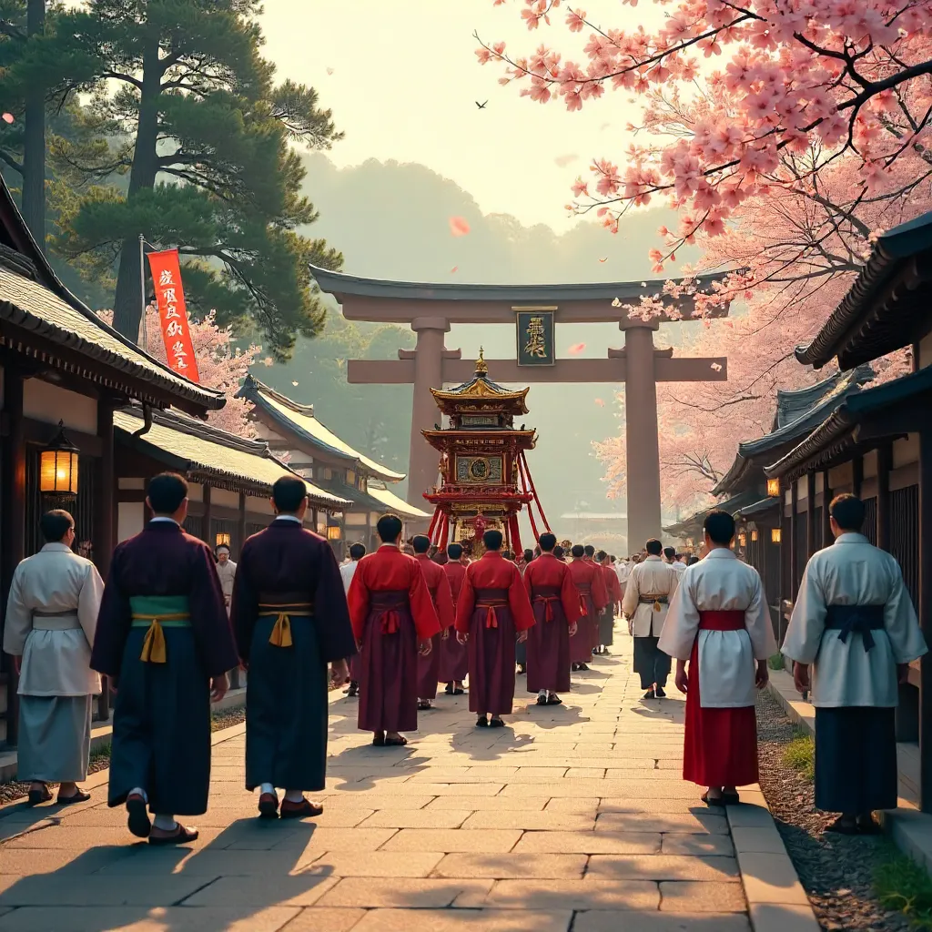 Shrine Procession in Traditional Japanese Attire