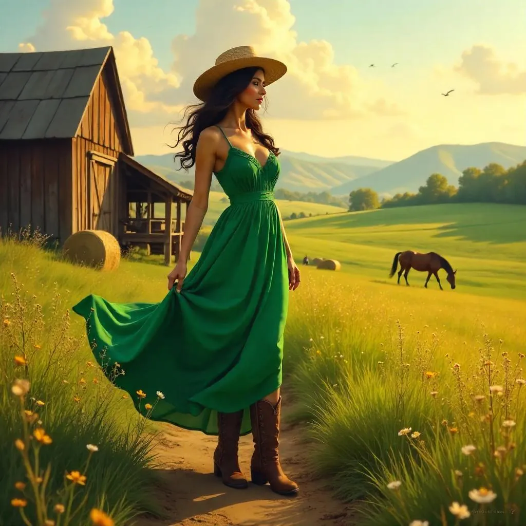 Elegant Latina Woman on a Golden Farm