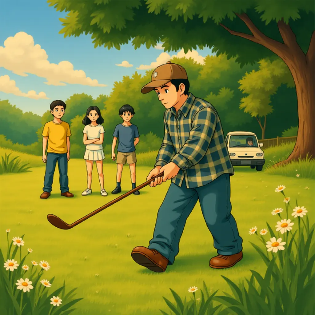 Adam Sandler, Eric Andre, Martin Herlihy, and Margaret Qualley in Happy Gilmore 2 (2025) - Ghibli style