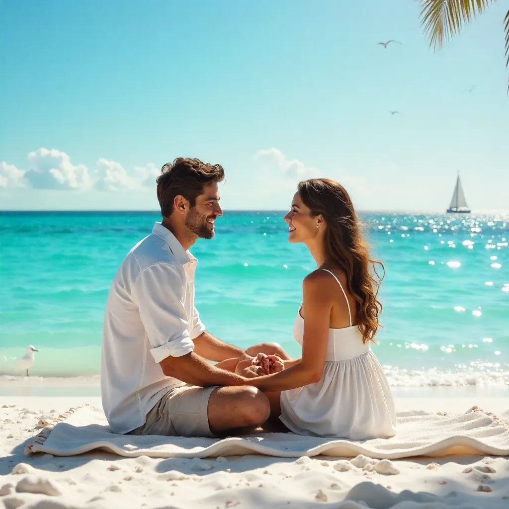 Peaceful Couple By The Sea Under Sunny Skies