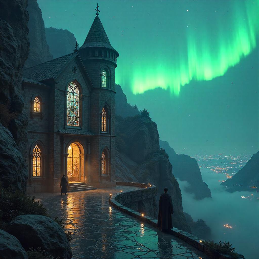 Aurora Over the Cyberpunk Monastery