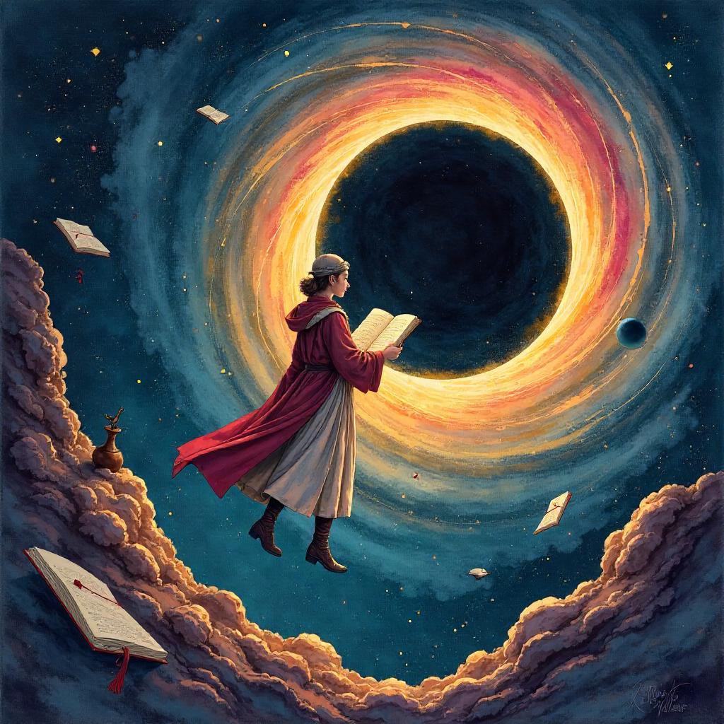Watercolor Scholar at the Edge of a Black Hole