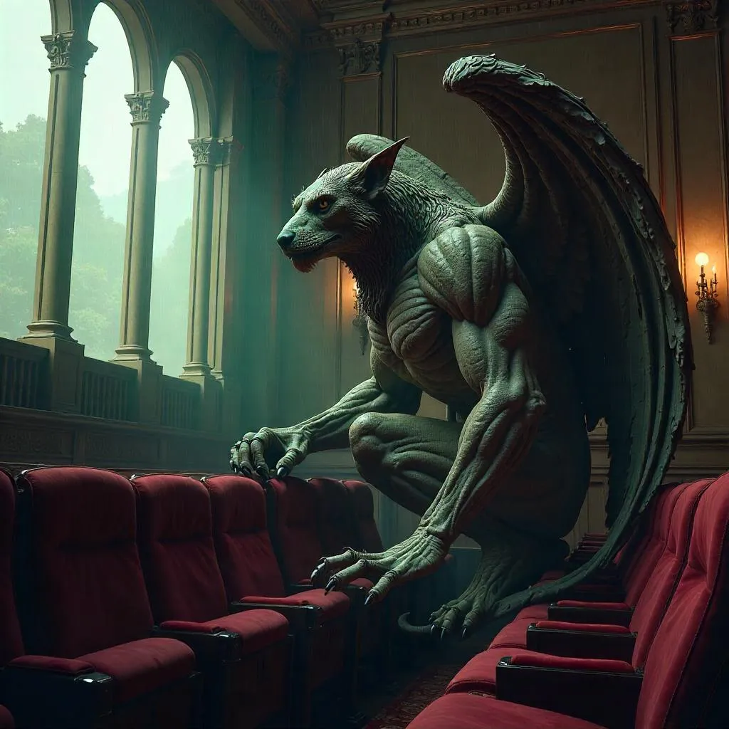 Gargoyle Concept Art in a Dim Movie Theater