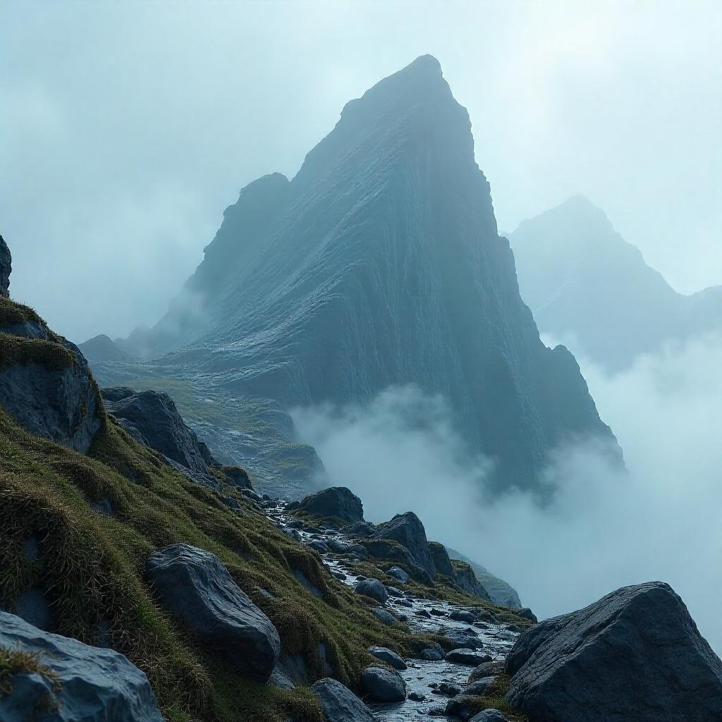Dense Fog Mountain: 3D Render in Mist