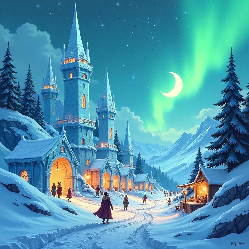 Whimsical Tundra Elven City in Cartoon Style