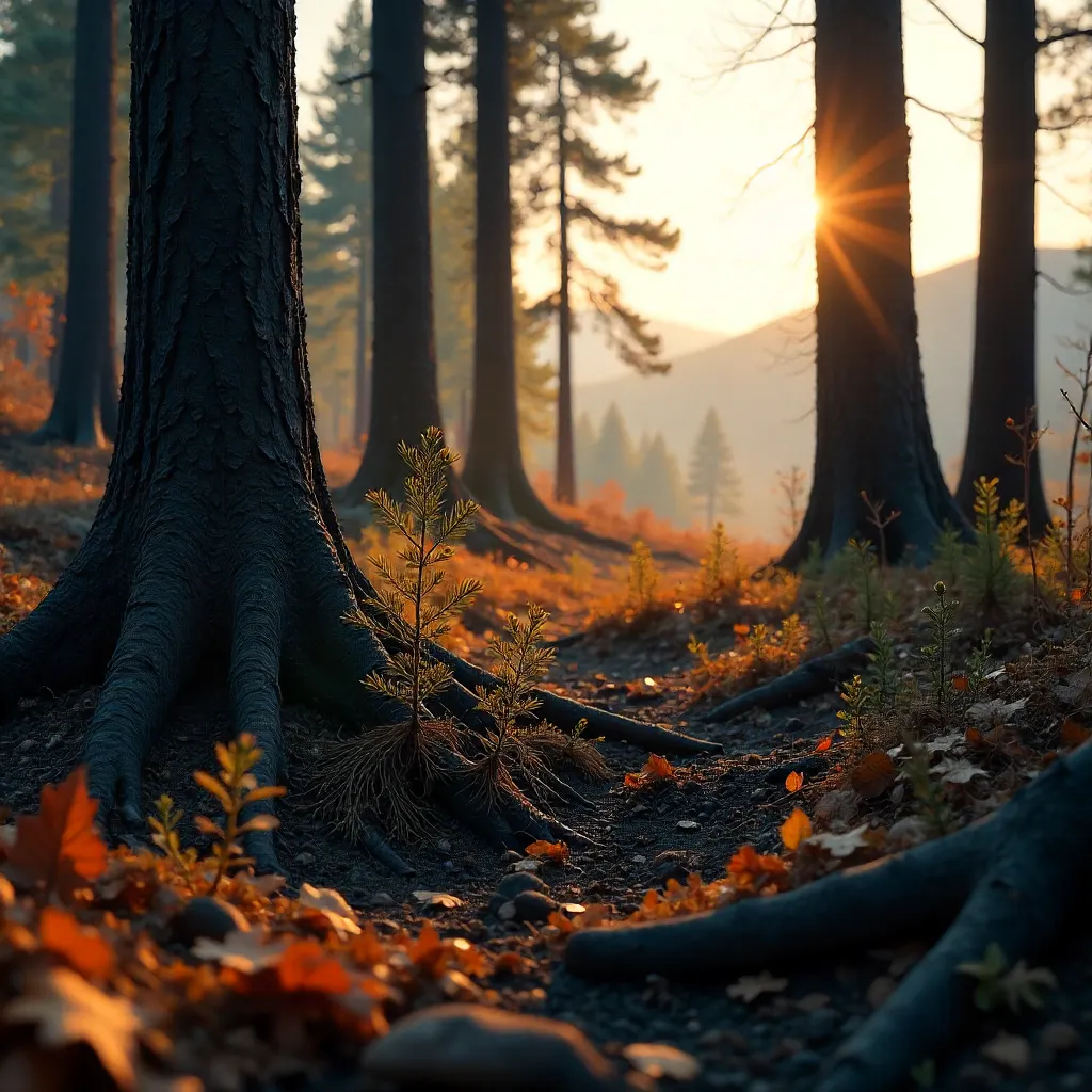 Autumn Recovery: Charred Trees in a Reborn Forest