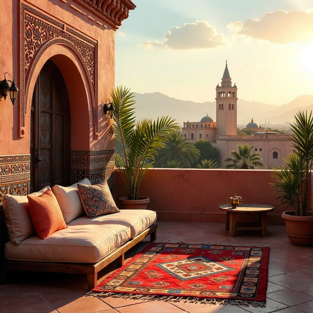 Vibrant Moroccan Rugs on a Marrakech Rooftop
