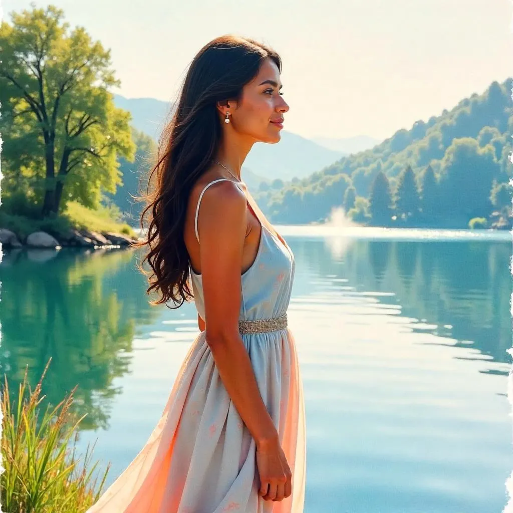 By the Lake: Watercolor Portrait of a Young Latina