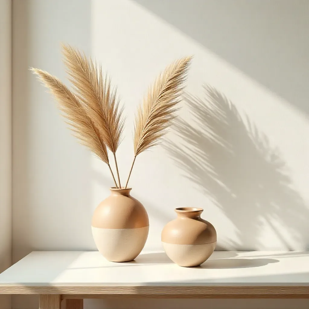 Elegant Minimalist Palm Leaf & Ceramic Vases
