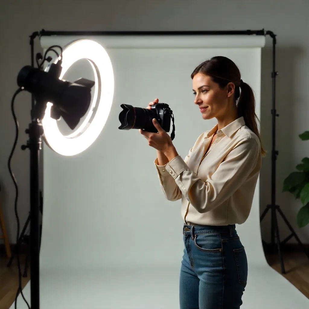 Studio Shoot: Woman with Camera and Ring Light