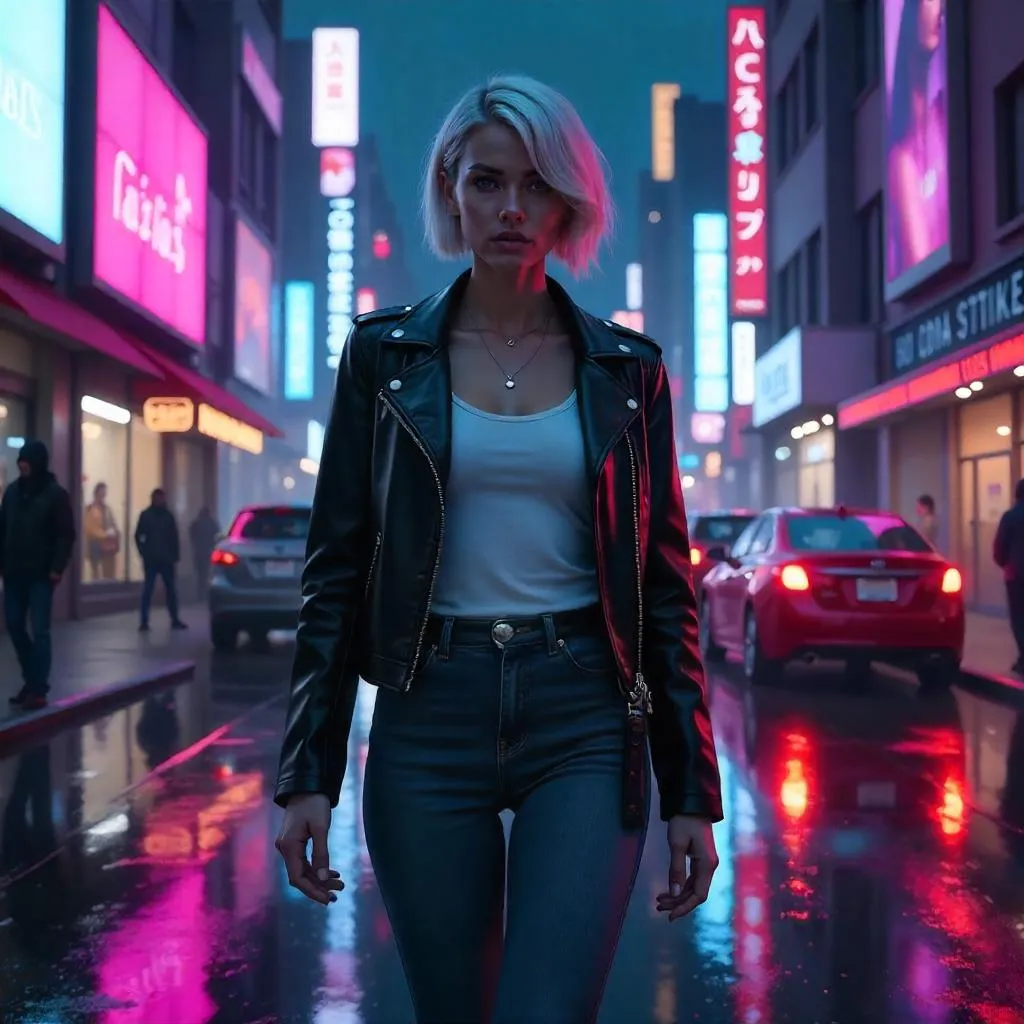 Neon Noir: Urban Portrait of a White Woman