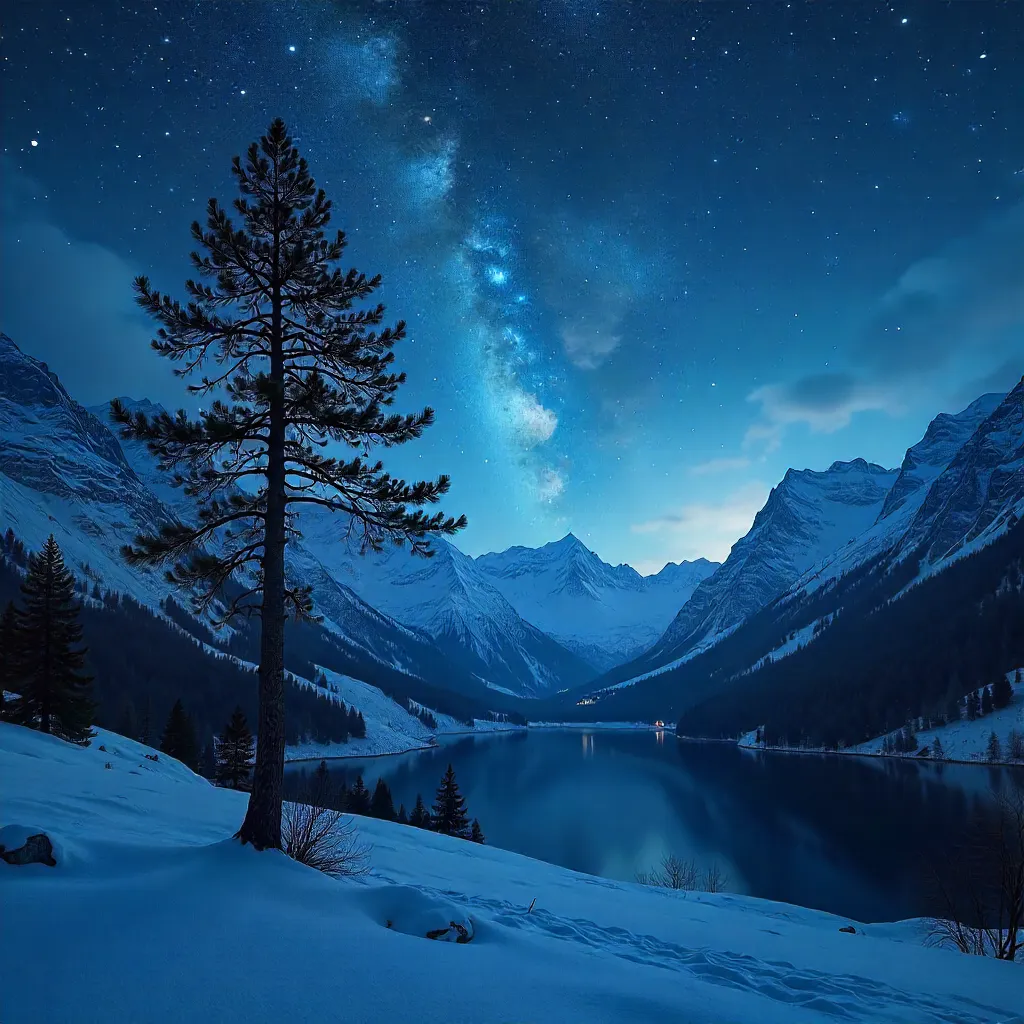 Leafless Tree Silhouette in a Starry Austrian Wilderness