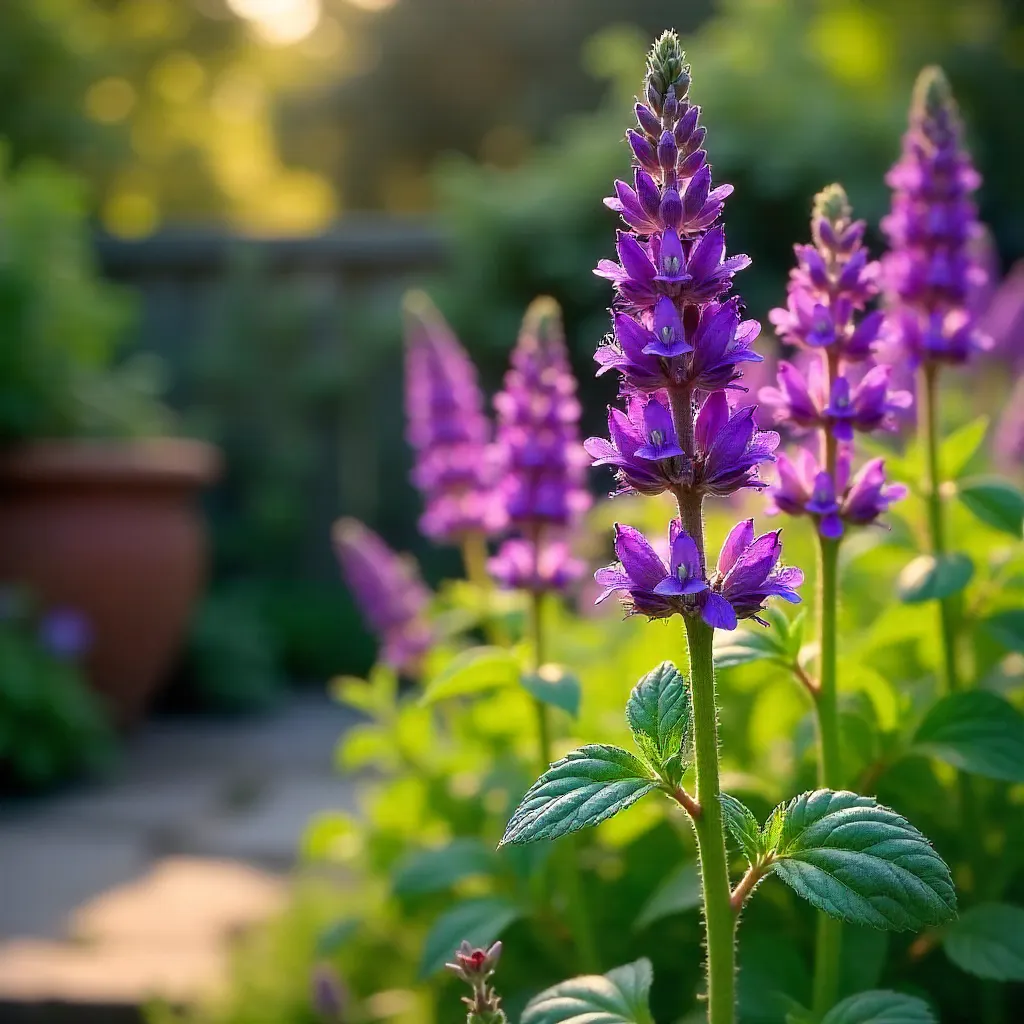 Vibrant Purple Basil Blooms in a Lush Garden