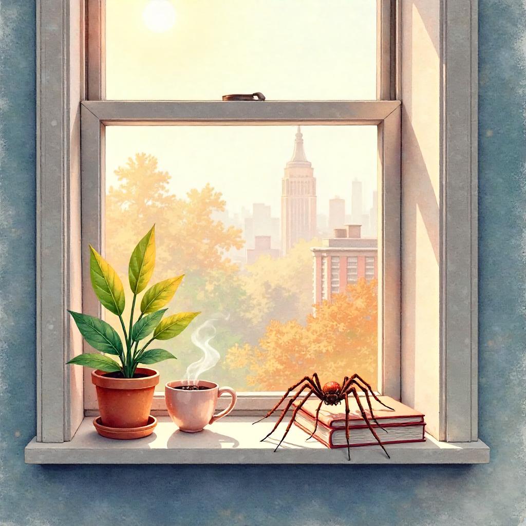 Watercolor Spider in a Cozy City Apartment