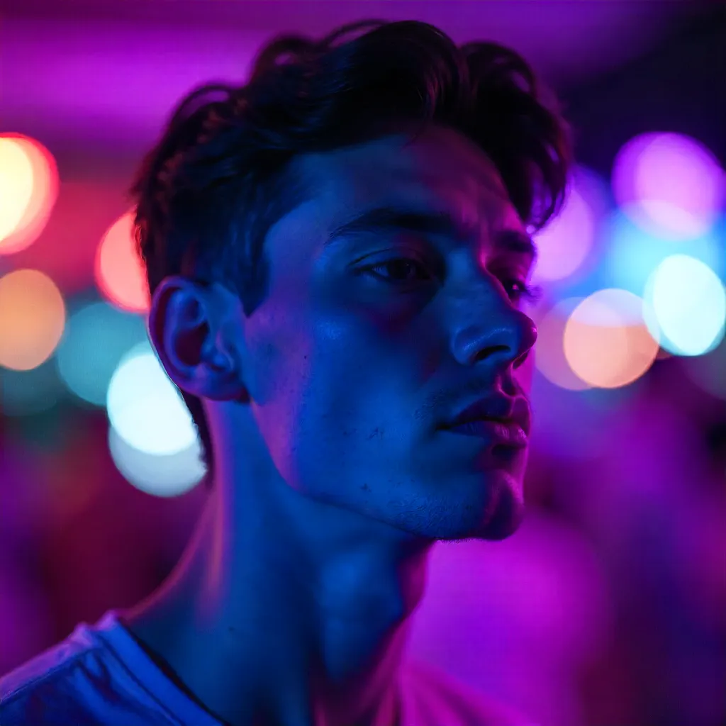 Blurred Purple-Blue Portrait: Abstract Neon Lighting