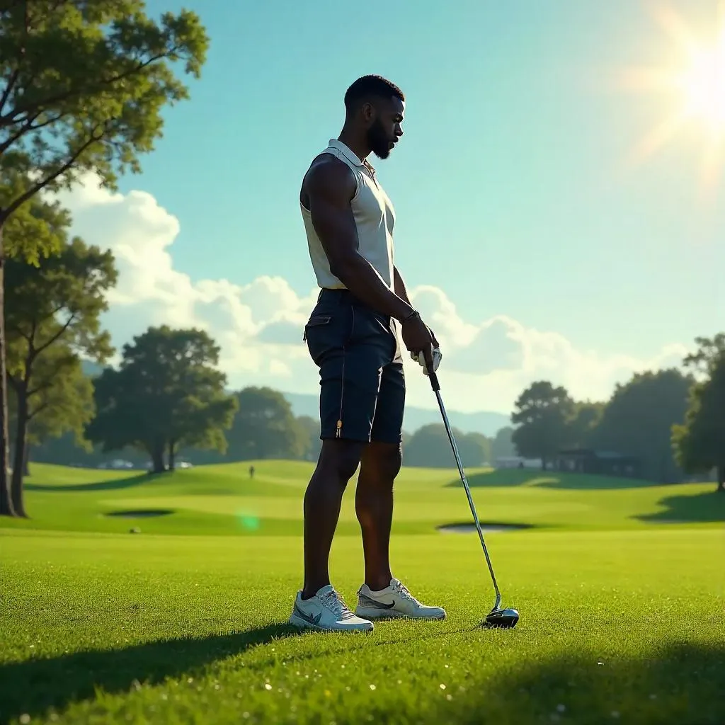 Athletic Black Golfer in Concept Art on the Course