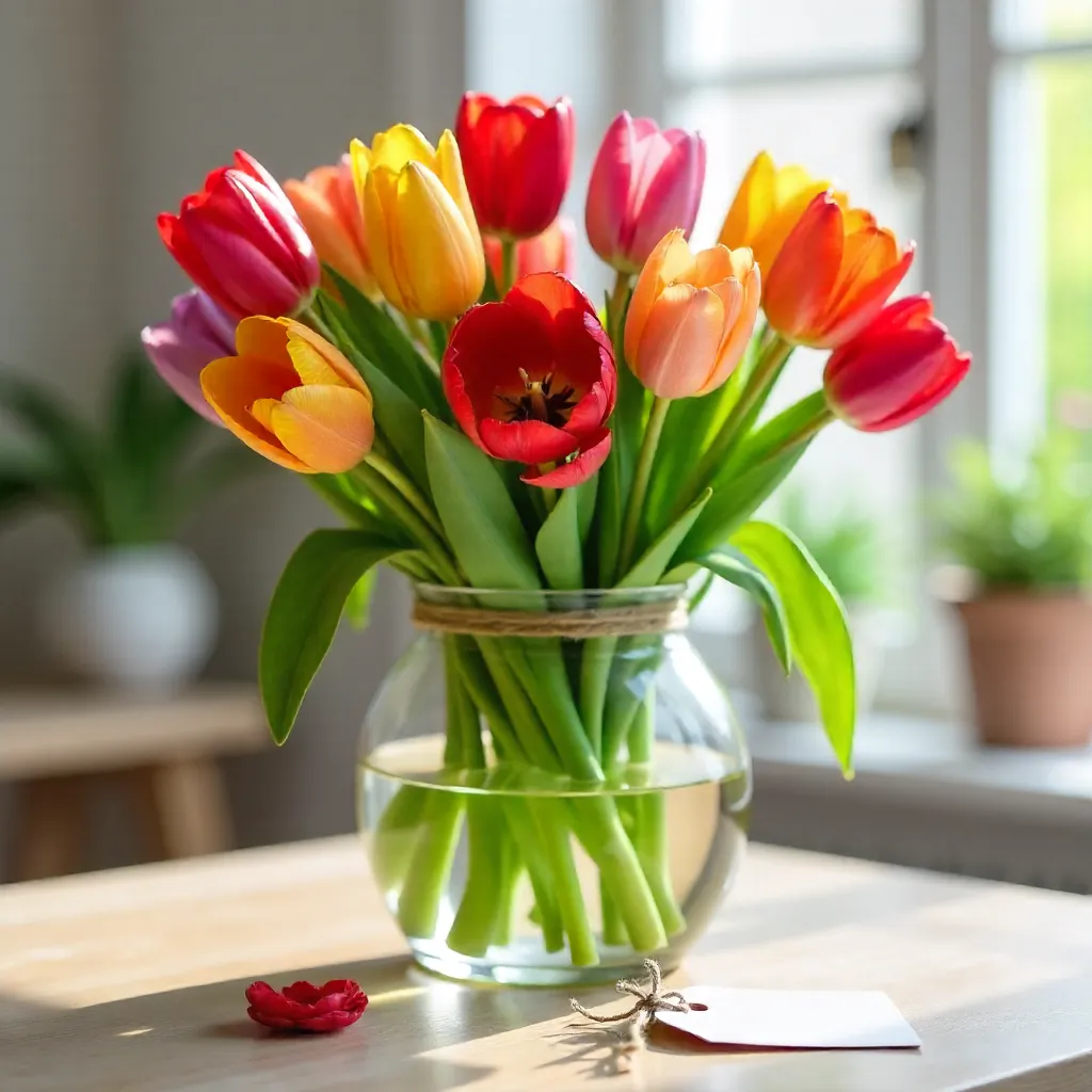Vibrant Tulip Arrangement with Blank Gift Tags