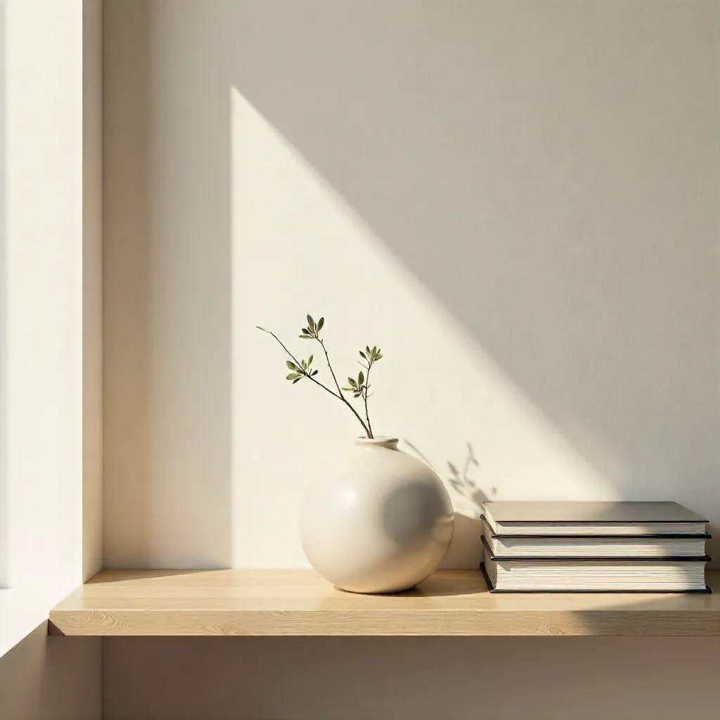 Minimalist Shelf: Ceramic Vase and Books