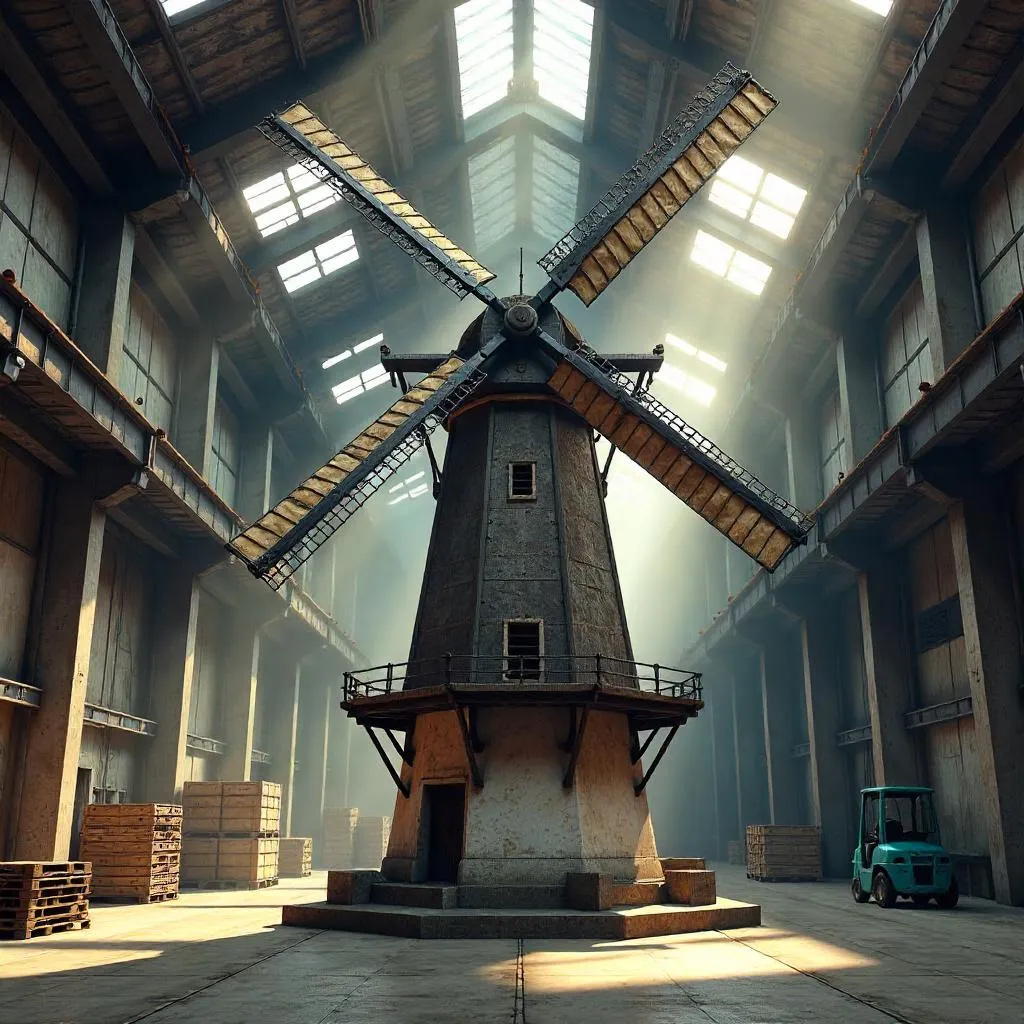 Photorealistic Windmill Inside a Modern Warehouse