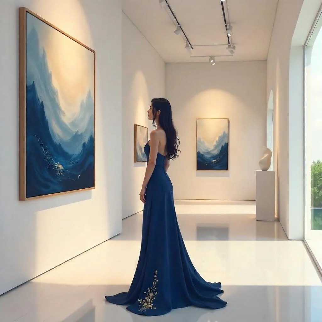 Elegant Asian Woman in an Anime Art Gallery