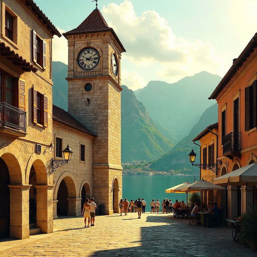 Sunlit Clock Tower in Kotor Old Town Square