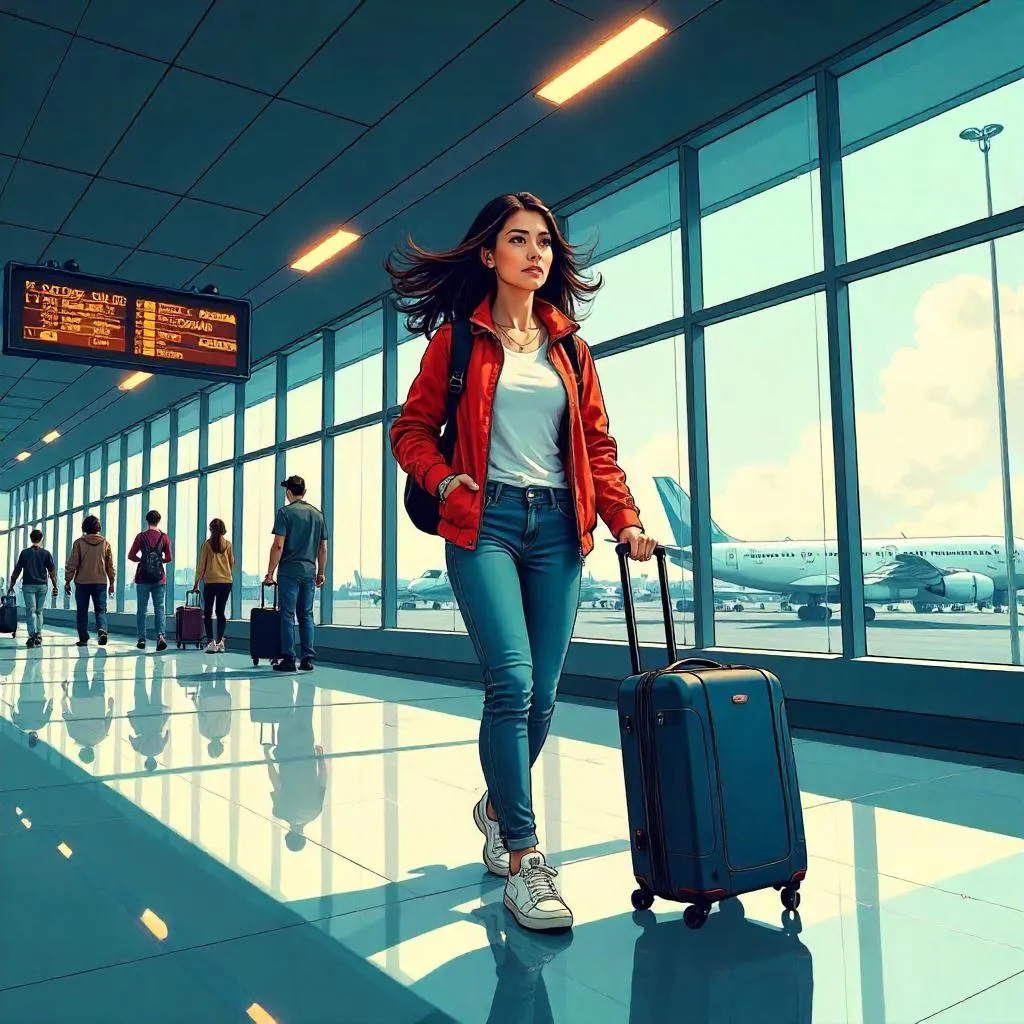 Comic Book Heroine at the Airport Terminal