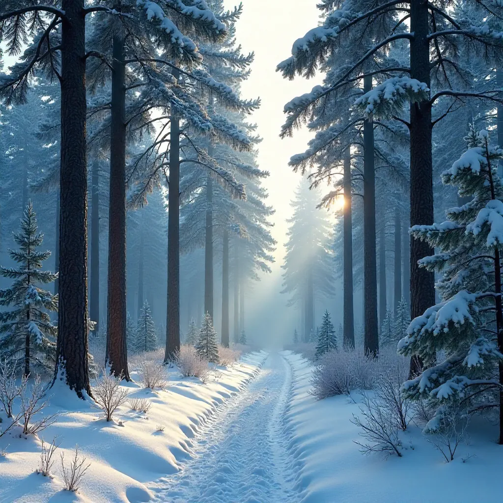 Winter Mist: Serene Snowy Forest