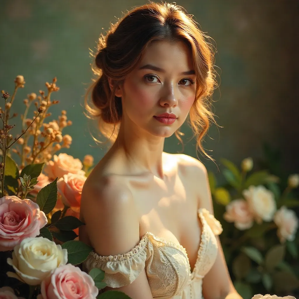 Elegant Floral Portrait in Soft Vintage Lighting