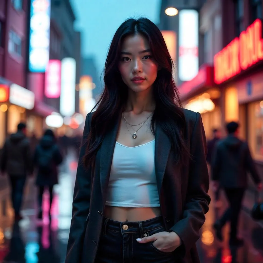 Urban Neon Portrait of a Modern Asian Woman