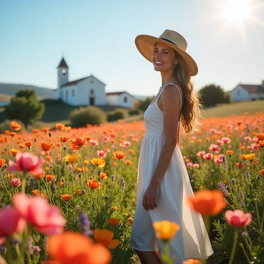 Cheerful Woman in a Seville Flower Field