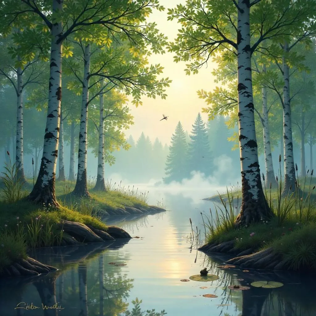 Whispering Marsh in a Birch Forest
