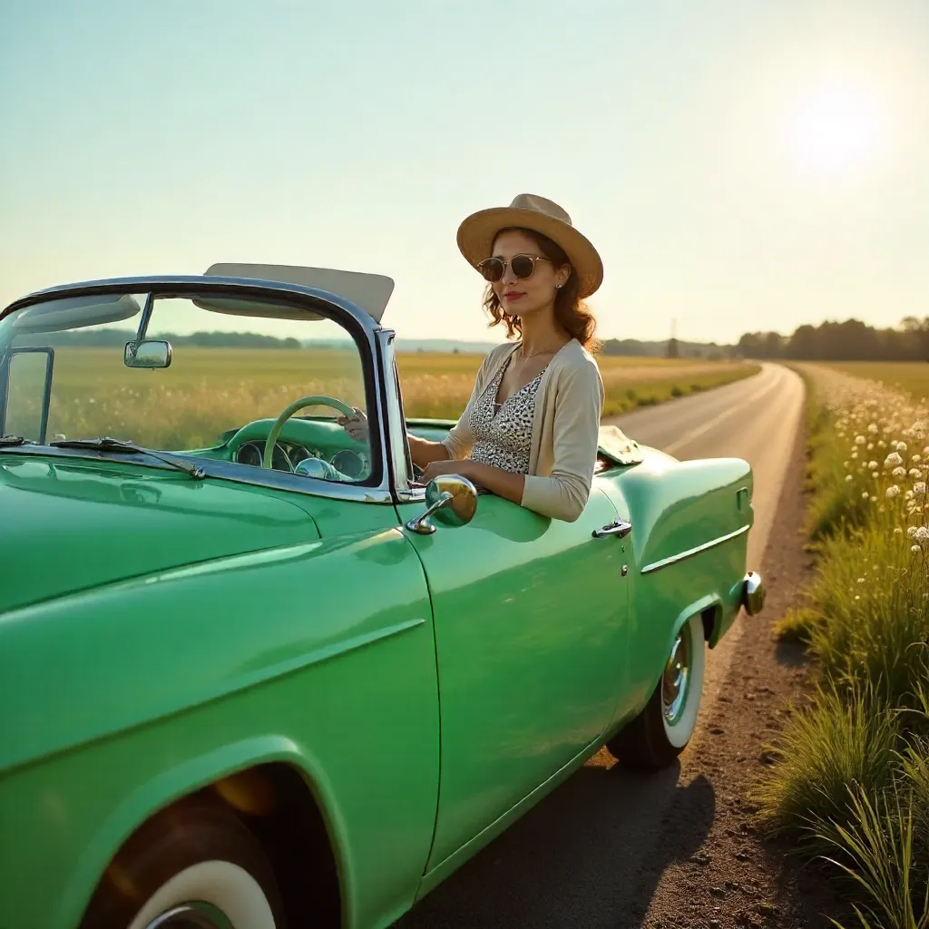 Green Retro Convertible Outdoors in Vintage Style
