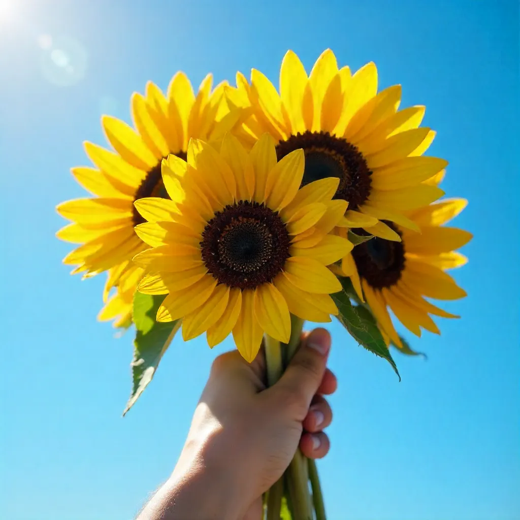 Hand of Summer: Sunflowers in a Clear Blue Sky