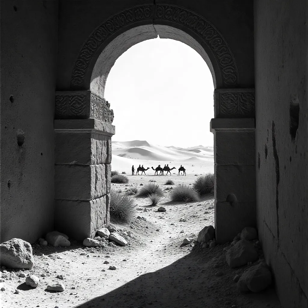 Monochrome Ruins Framing Merzouga Desert