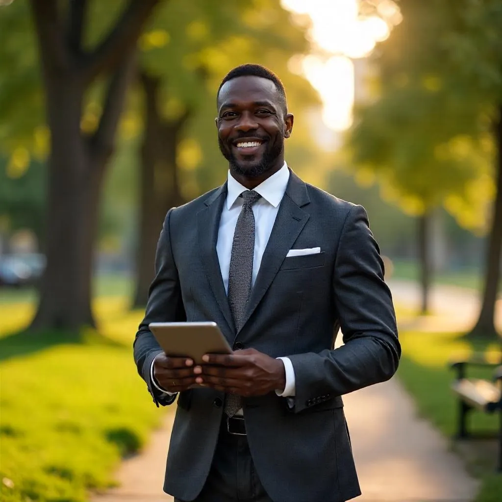 Photorealistic Professional Black Man in a Park