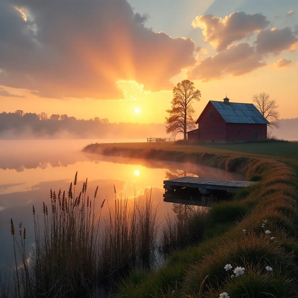 Dawn Mist Over Weaver, Minnesota: Tranquil Sunrise