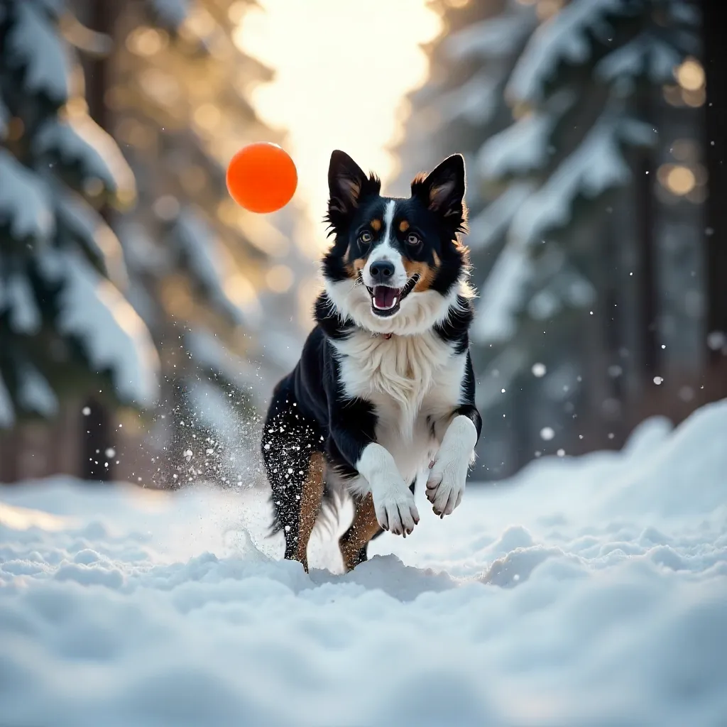 Energetic Border Collie Leaps in Snowy Forest