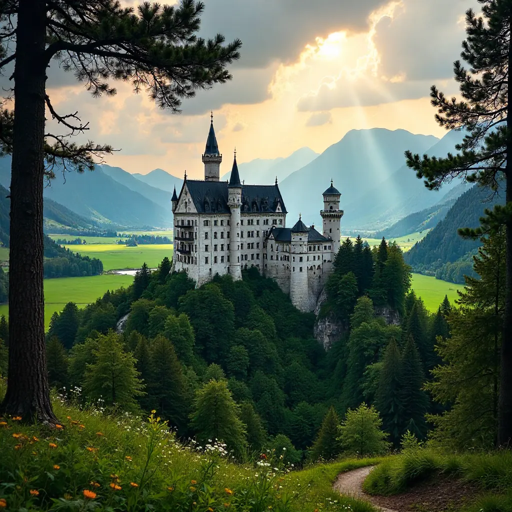 Dramatic Neuschwanstein in Bavarian Greenery