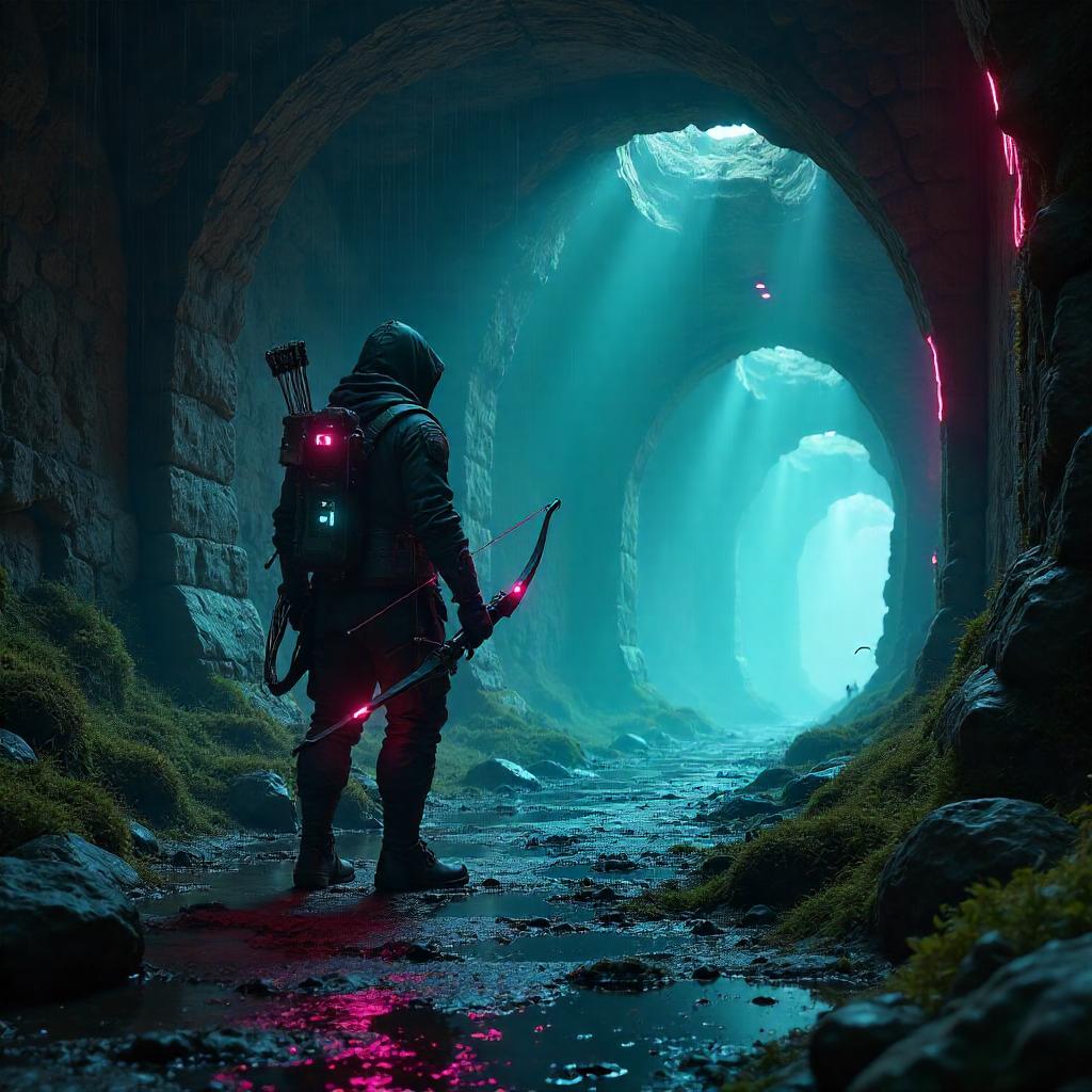 Neon Ranger in a Damp Cyberpunk Dungeon