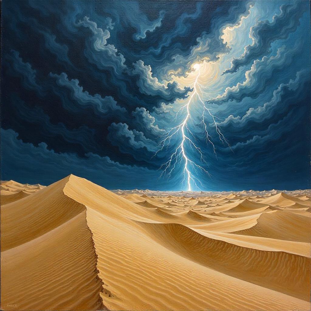 Storm over Sand Dunes in Oil Painting