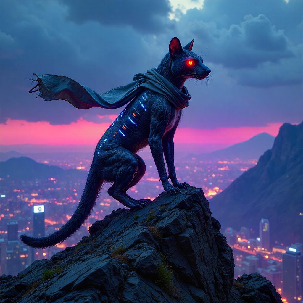 Mongoose Cyberpunk on a Mountain Peak