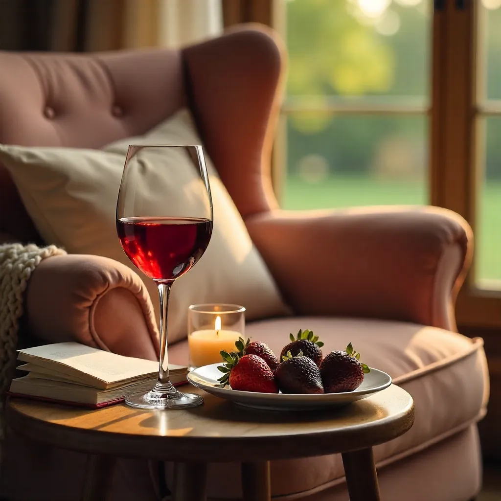 Window-side Wine and Chocolate Strawberry Moment