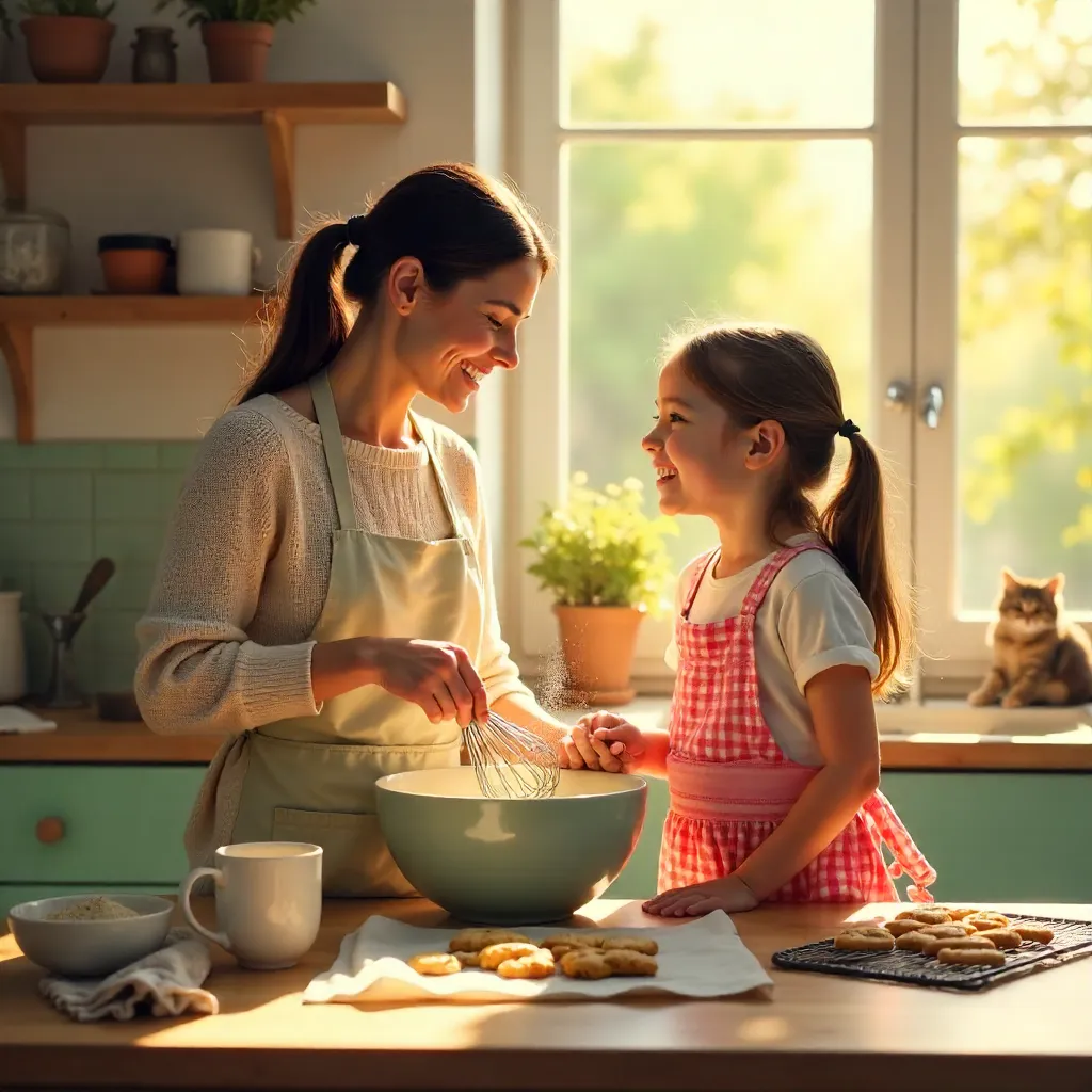 Joyful Baking Moment: Mother and Daughter