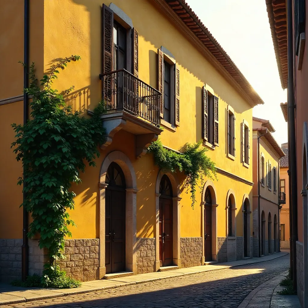 Yellow Rome Corner: Ivy-Clad Architecture